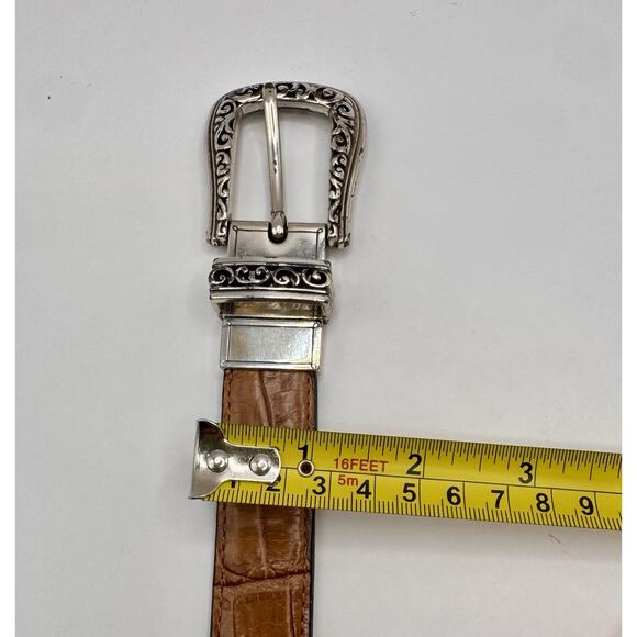Reversible Brighton Style Leather Belt XL Brown Navy Croc Embossed Scroll Buckle